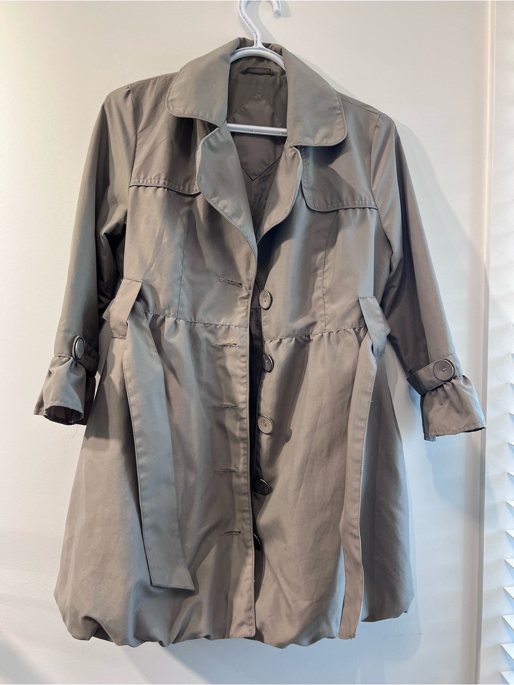 Magic Taupe Button-Front Trench Coat with Tie Waist